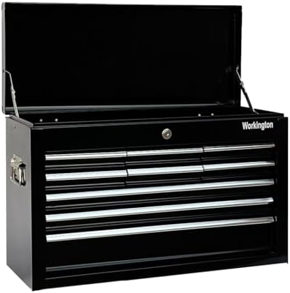 Workington Portable Metal Tool Chest with 9 Drawers, 24" 9-Drawer Tool Chest Cabinet with Ball Bearing Drawer Slides, Steel Tool Storage Box Organizer 4006 Black