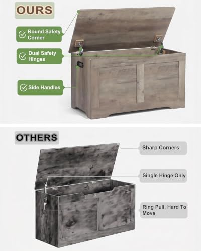 Timberer 31.5" Storage Chest with 2 Safety Hinges, Wooden Storage Trunk
