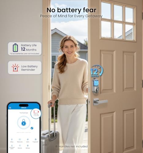 Veise RZ07 Fingerprint Smart Door Lock Deadbolt, App Control, Satin Nickel