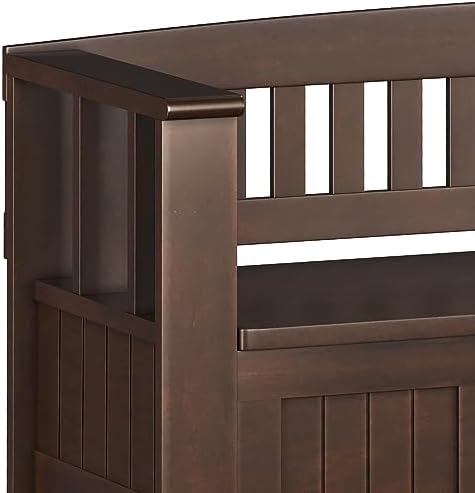 SIMPLIHOME Acadian 48" Wide Solid Wood Storage Bench in Brunette Brown