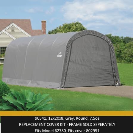 Garage-in-a-Box 12 x 20 x 8 ft. Roundtop Replacement Cover (Frame Not Included) 7.5 oz. Gray