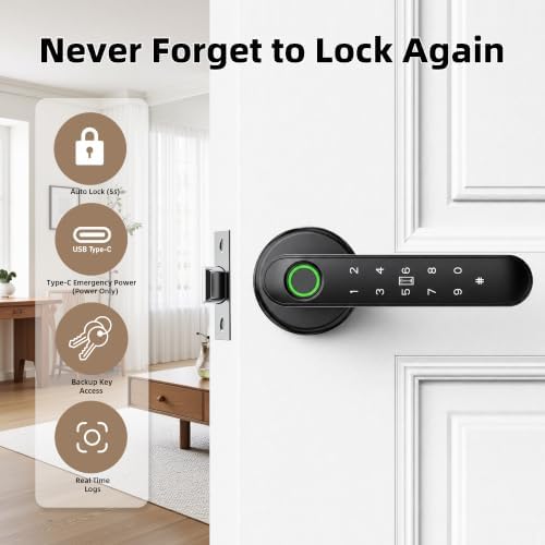 Fingerprint Door Lock with Keypad, Smart Biometric Door Knob for Bedroom
