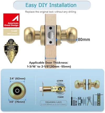 Fingerprint Door Knob, App Keyless Privacy Lock for Bedroom Pantry,