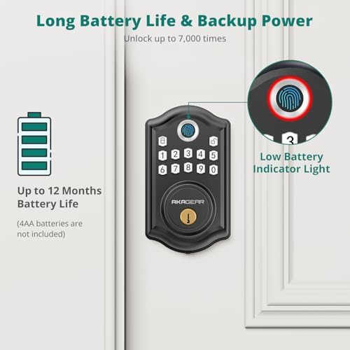 AkaGear DS10 Pro Keyless Entry Door Lock with Fingerprint, Matte Black