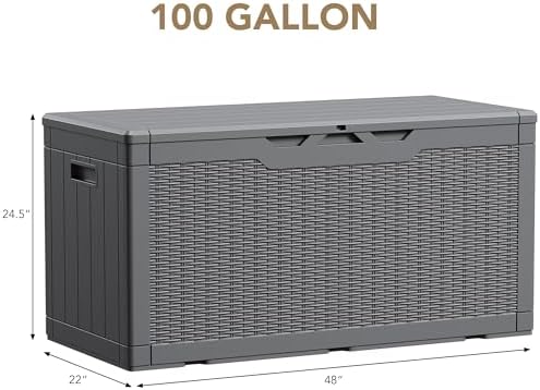 Devoko 100 Gallon Waterproof Deck Box, Resin Large Outdoor Storage Box