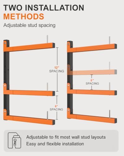 Lumber Storage Rack, Heavy Duty 6 Pack Wall-Mounted Lumber Rack, 1080 lb
