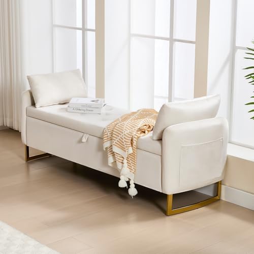 48" End of Bed Bench, Modern Storage Bench for Bedroom Beige