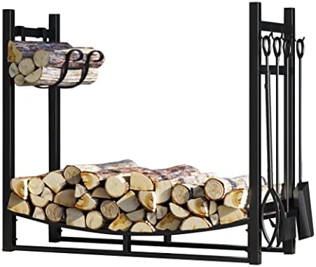 Fire Beauty Fireplace Log Rack 34 Inch Wood Storage Holder with 4 Tools
