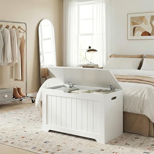 ZenStyle Storage Chest, Wood Storage Bench with 2 Safety Hinges, Storage Trunk Box Bench Entryway Bench for Bedroom and Living Room (White)