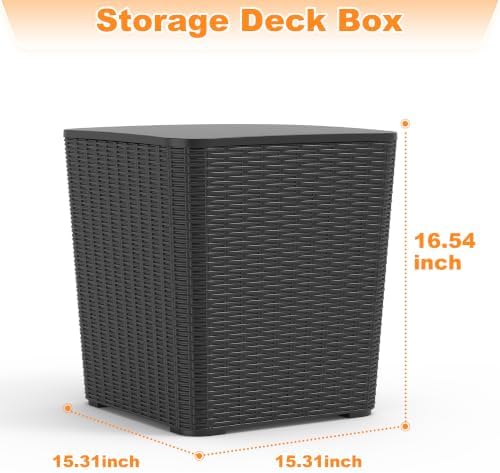12 Gallon Outdoor Deck Box, Lockable Waterproof Resin Storage Bin, Weatherproof Container for Patio Cushions, Garden Tools & Outdoor Accessories (Black)