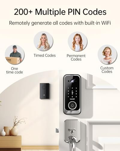 Smart Front Door Lock Sets: 2K HD Camera Lock with Doorbell Kits, Hornbill Fingerprint Keyless Entry Door Lock with Handles, WiFi Deadbolt (only 2.4G) for Remote Control, Auto Lock,Satin Nickel