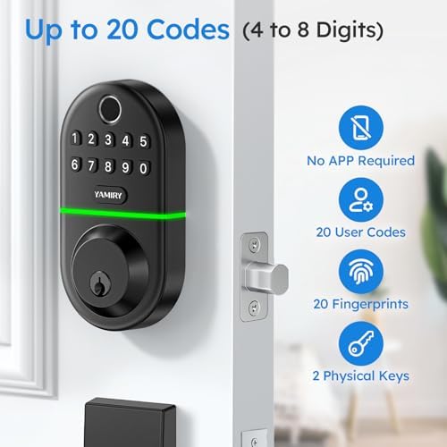 Yamiry Electronic Keypad Deadbolt, Fingerprint Door Lock,Keyless Entry Digital Lock for Front Door, Smart Deadbolt,Easy Installation