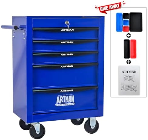 RYH 5 Drawers Rolling Tool Chest 13"D x 20.9"W x 30.5"H (Blue, 5 Drawers)