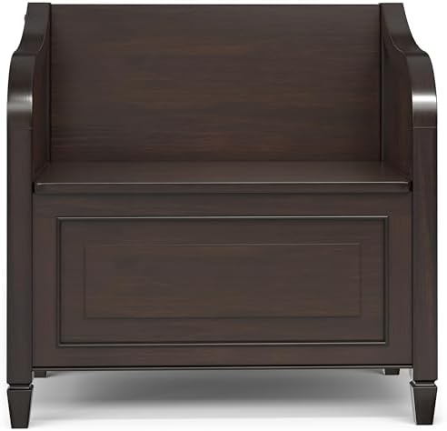 SIMPLIHOME Connaught 30" Wide Solid Wood Storage Bench in Chestnut Brown