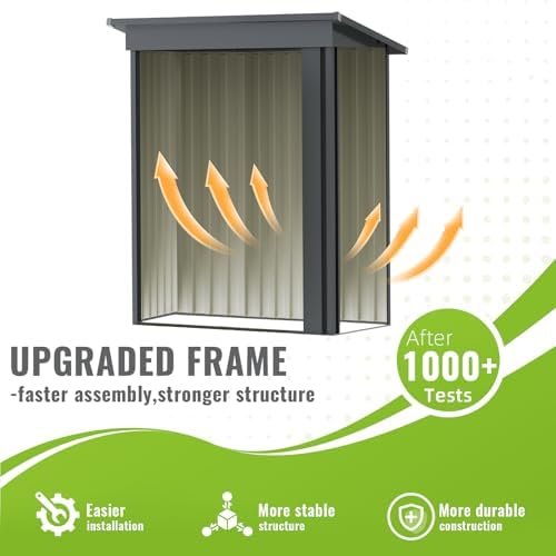 5x3 FT Outdoor Storage Shed, Metal Garden Shed with Upgraded Frame, Lockable Doors for Backyard, Patio, Lawn and Garden