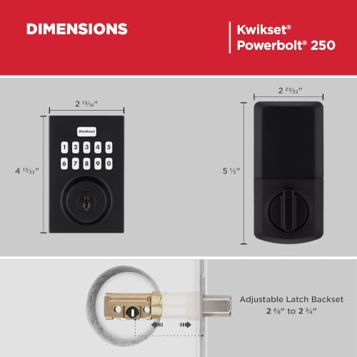 Kwikset Powerbolt 250 10-Button Keypad Matte Black Contemporary Electronic Deadbolt Door Lock, Featuring Convenient Keyless Entry, Customizable User Codes and Auto-Locking