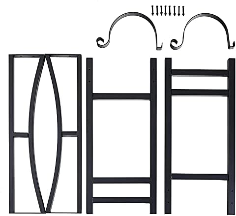 PHI VILLA Heavy Duty Firewood Racks Indoor/Outdoor Log Rack with Kindling Holder, 30 Inches Tall, Black