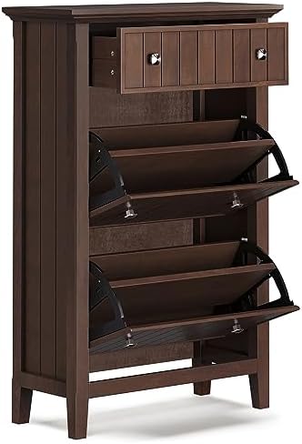 SIMPLIHOME Acadian Storage Bench and Shoe Cabinet Set in Brunette Brown