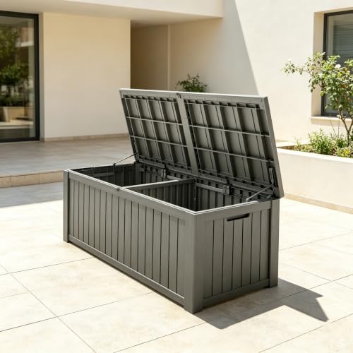 Fancyango 220 Gallon Large Outdoor Storage Deck Box Waterproof, Grey