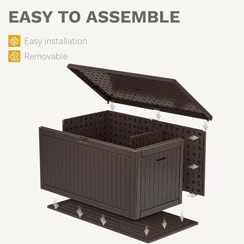 DWVO 320 Gallon Resin Outdoor Storage Box, XXL Double-Wall Waterproof Deck Box with Divider, Doubles as Table or Seating with 1000 lbs Capacity, Lockable (Brown)