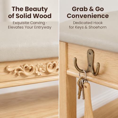 Shoe Rack Bench Entryway Storage with Leather Cushion, 31.5"
