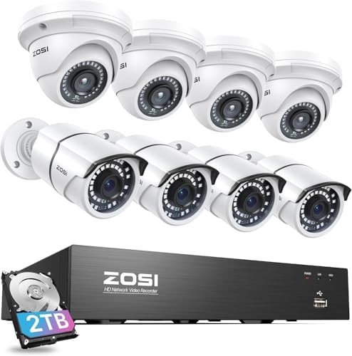 zosi 4k poe security camera system, 8pcs 5mp shown in use