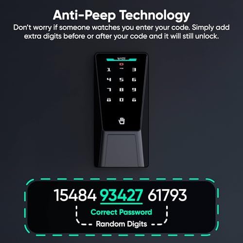 Wyze Palm Lock, Smart Door Lock with Palm Vein Recognition, Keyless Entry Smart Locks for Front Door, Keypad, Auto Lock, Dual Battery, Wi-Fi, Works with Alexa & Google, BHMA, IP53, Mechanical Key