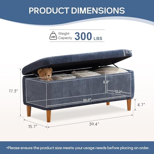 39.4" Ottoman with Storage Upholstered Storage Bench for Living Room