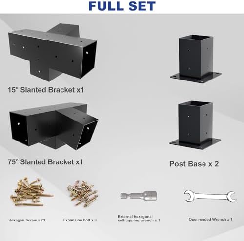 Pergola Kit, Slanted Roof Pergola Bracket, 4-Way Brackets with Post Base Kit, Log Cabin Outdoor 4"x 4" (Actual 3.5" X 3.5") Lumber