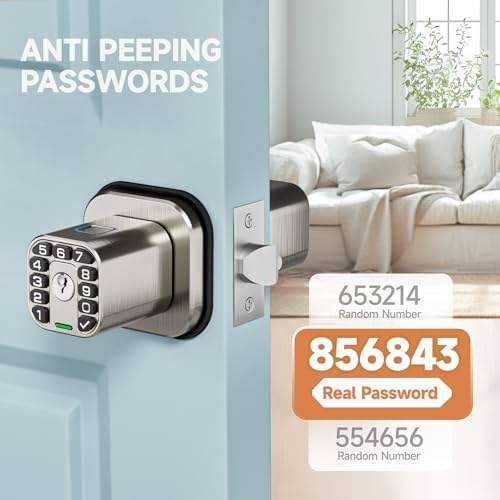 Richelock Square Door Knob with Keypad, Keylees Entry Door Lock with Cylinder, Auto Lock, Waterproof & Weatherproof Code Doorknob for Outdoor & Indoor, Bedroom, Entry Door,Office -Satin Nickel