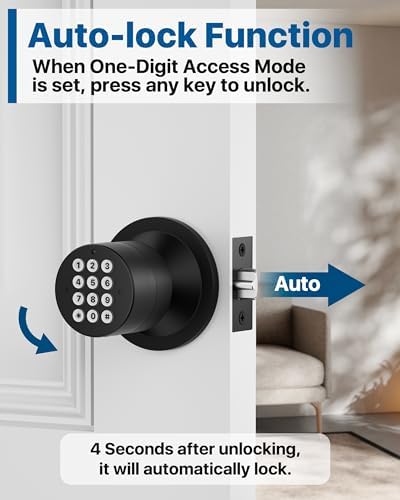 HIDALIFE Door Knob with Keypad, Door Knob with Lock, Keyless Entry Door Lock with Code for Front Door Garage Home Apartment, Matte Black