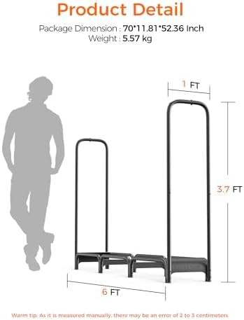 6ft Firewood Log Rack with Cover Outdoor, Heavy Duty Indoor Outdoor Firewood Storage Log Rack with Cover Combo Set Black