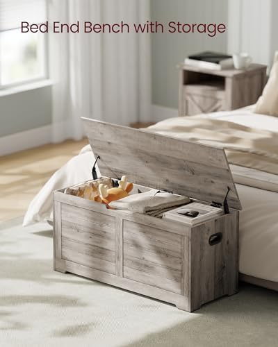 VASAGLE Storage Chest, 39.4 Inches Width Bench with 2 Safety Hinges