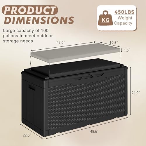 Devoko 100 Gallon Deck Box Waterproof Outdoor Storage Box with Cushion