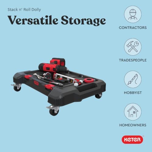 Keter Stack-n-Roll Dolly – Heavy-Duty Rolling Base Cart with Locking Wheels | Modular Mobile Workstation & Tool Storage Platform | Durable, Easy-Glide Design for Garage, Jobsite & Workshop
