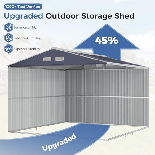 K Knowbody 10x10 FT Metal Storage Shed, 20-Gauge Frame with Double Doors
