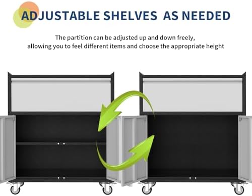 GarveeHome Garage Tool Storage Cabinet, Heavy Duty Metal Rolling Cabinet with Drawer, Adjustable Shelf, Lock & 4 Wheels, Tool Cart for Home Office Workshop, Grey