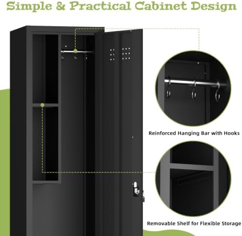 Utility Closet for Cleaning Supplies, Black Metal Storage Cabinet