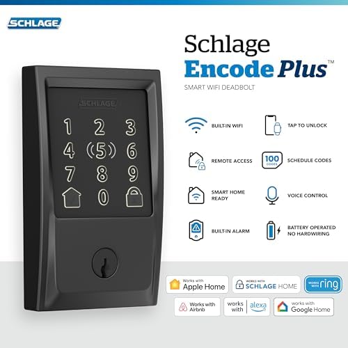 Schlage Encode Plus Smart WiFi Deadbolt Lock, Tap to Unlock, Matte Black