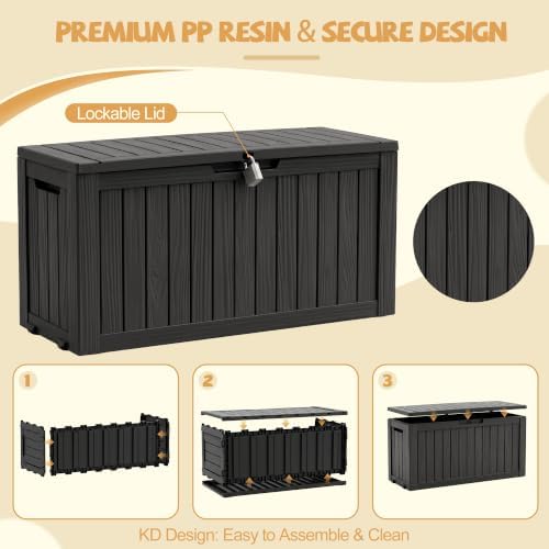 EFU Outdoor Storage Box, 160 Gal Gen 2 Resin Deck Box w/Gas Struts & Wheels