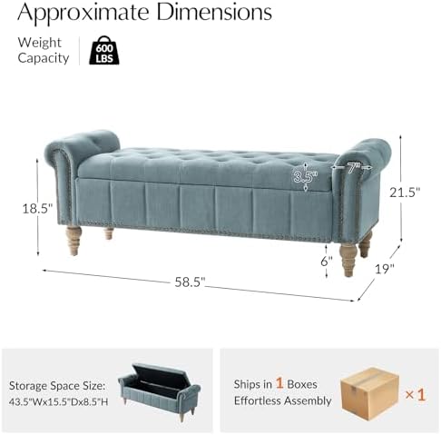 HULALA HOME Farmhouse Storage Bench, Blue