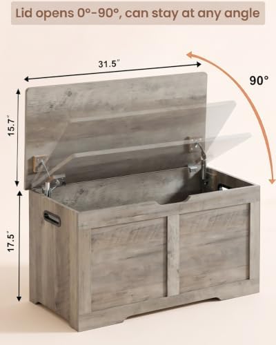 Timberer 31.5" Storage Chest with 2 Safety Hinges, Wooden Storage Trunk