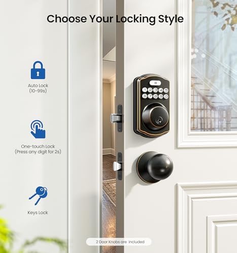 Veise KS01C Keyless Entry Deadbolt Door Lock with Knobs, Oil Rubbed Bronze