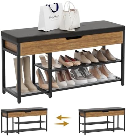 Mondeer 37.8'' Shoe Rack Bench with Upholstered Cushion
