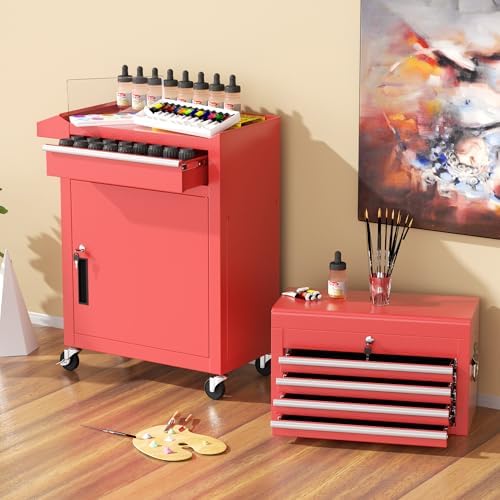 INTERGREAT Tool Chest, 5 Drawers Rolling Tool Chest with Detachable Top Tool Box, Tool Chests with Universal Lockable Wheels, Metal Tool Cart for Garage, Workshop, Barbershop, Red