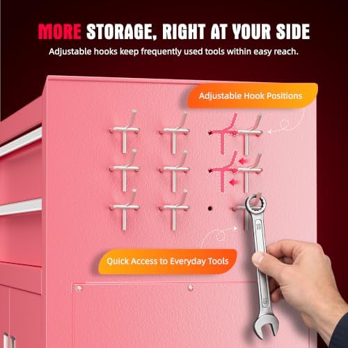 Bonusall Rolling Tool Chest with Wheels, 8 Drawer Metal Tool Cart with Portable Tool Box and Work Bench, Assembled Tool Chest with Drawer and Hooks for Garage, Workshop, Warehouse - Pink