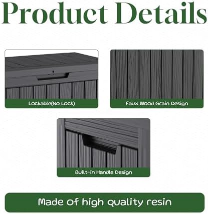 PatioZen 60 Gallon Outdoor Storage Box, Waterproof Patio Deck Box, Black