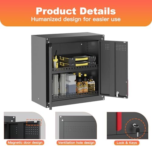 Kelueo 26" Metal Garage Wall Cabinet with Lockable Doors