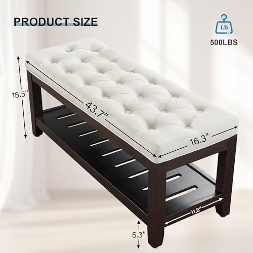 44" Entryway Bench with Shoe Storage, Upholstered, 500 LBS