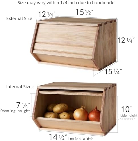 Stackable Solid Wood Storage Chests, Modular Bins with Lids, 15.5"W